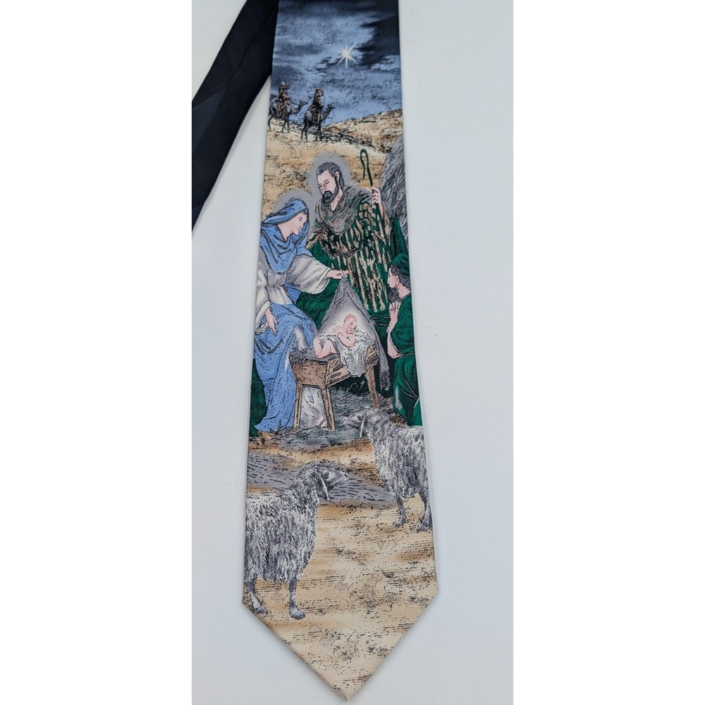 Christmas Nativity Scene‎ Tie Christian Jesus Holiday Necktie Tie 100% Silk VTG